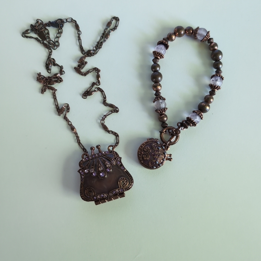VOLM Bronze Magnetic Purse Locket Neckless and Bracelet Set